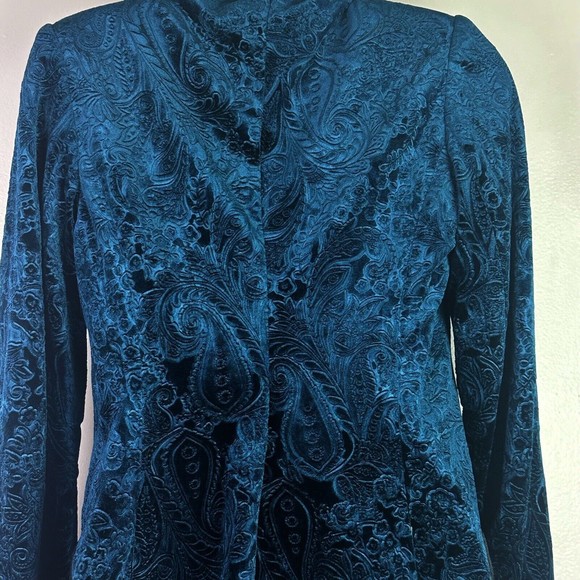 Iijin Paisley Velvet One Button Tuxedo Teal With Black Lapels  S jacket blazer - Picture 7 of 11